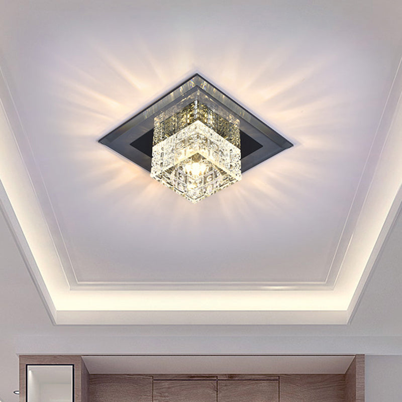 Modern Crystal Led Ceiling Light With Square Shade For Corridors