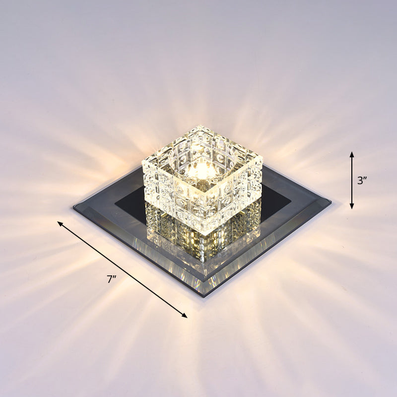 Modern Crystal Led Ceiling Light With Square Shade For Corridors Black / 7’ Warm