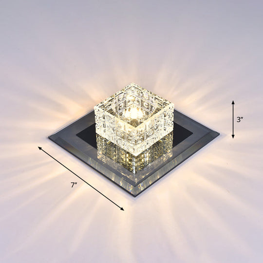 Modern Crystal Led Ceiling Light With Square Shade For Corridors Black / 7’ Warm