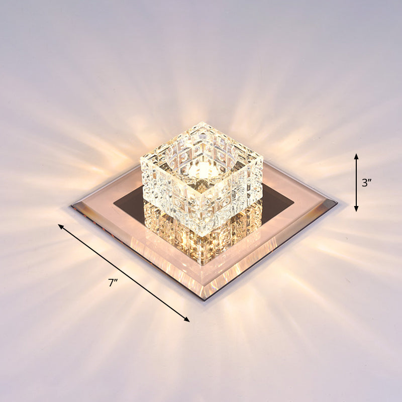 Modern Crystal Led Ceiling Light With Square Shade For Corridors Tan / 7 Warm
