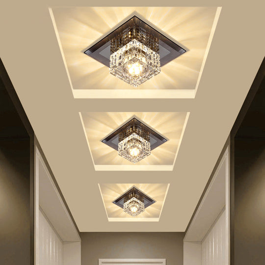 Modern Led Crystal Block Flush Ceiling Light Fixture - Small Corridor