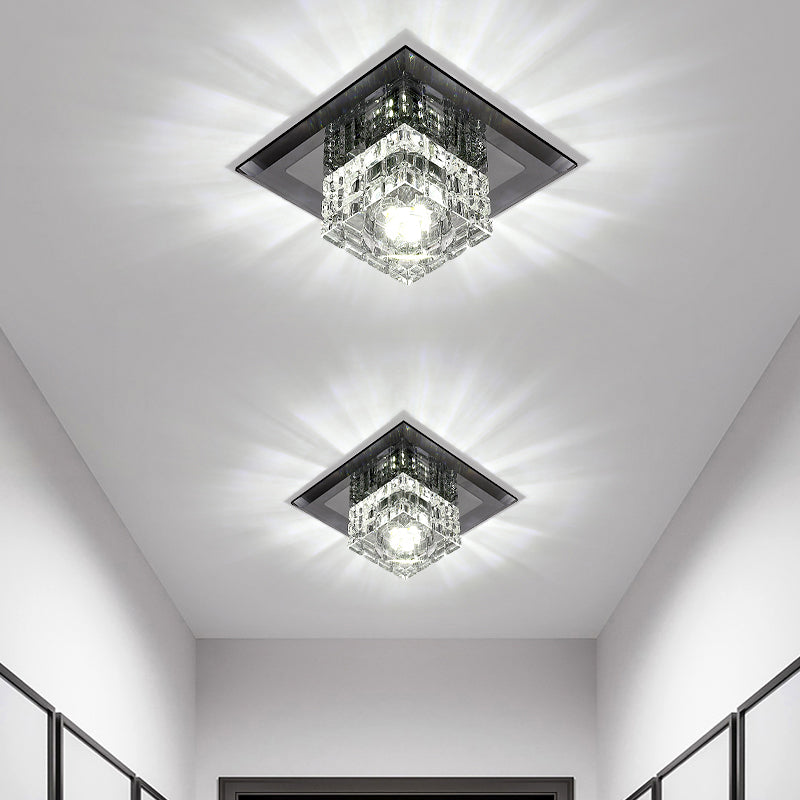 Modern Led Crystal Block Flush Ceiling Light Fixture - Small Corridor