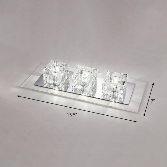 Contemporary Crystal Block Led Flush Mount Ceiling Light With Clear Corridor Illumination 3 / White