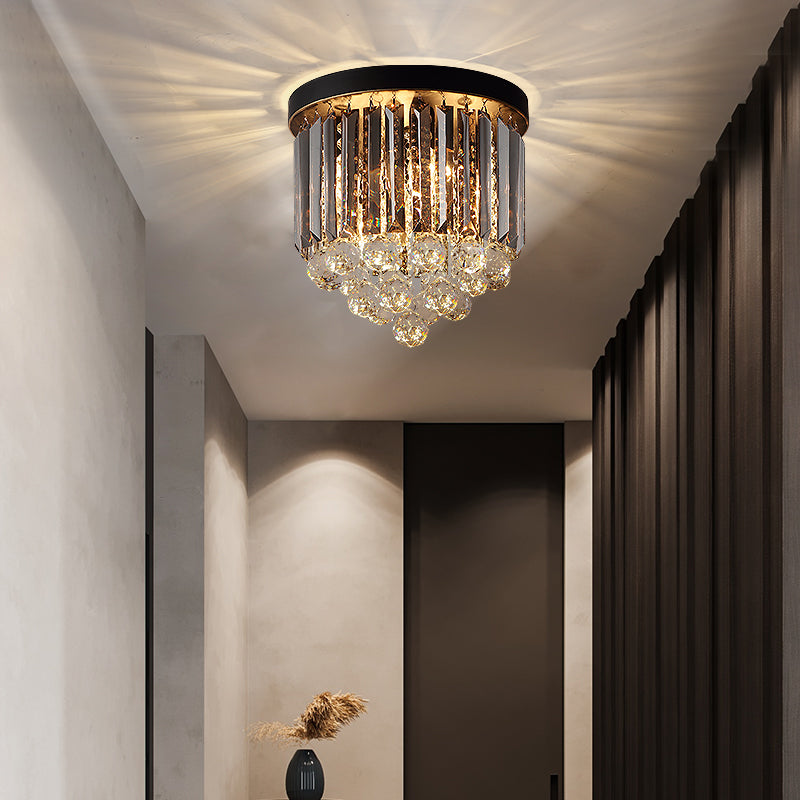 Minimalist Crystal Flushmount Lighting - Black Cylindrical Corridor Ceiling Flush Light (10/12/16)