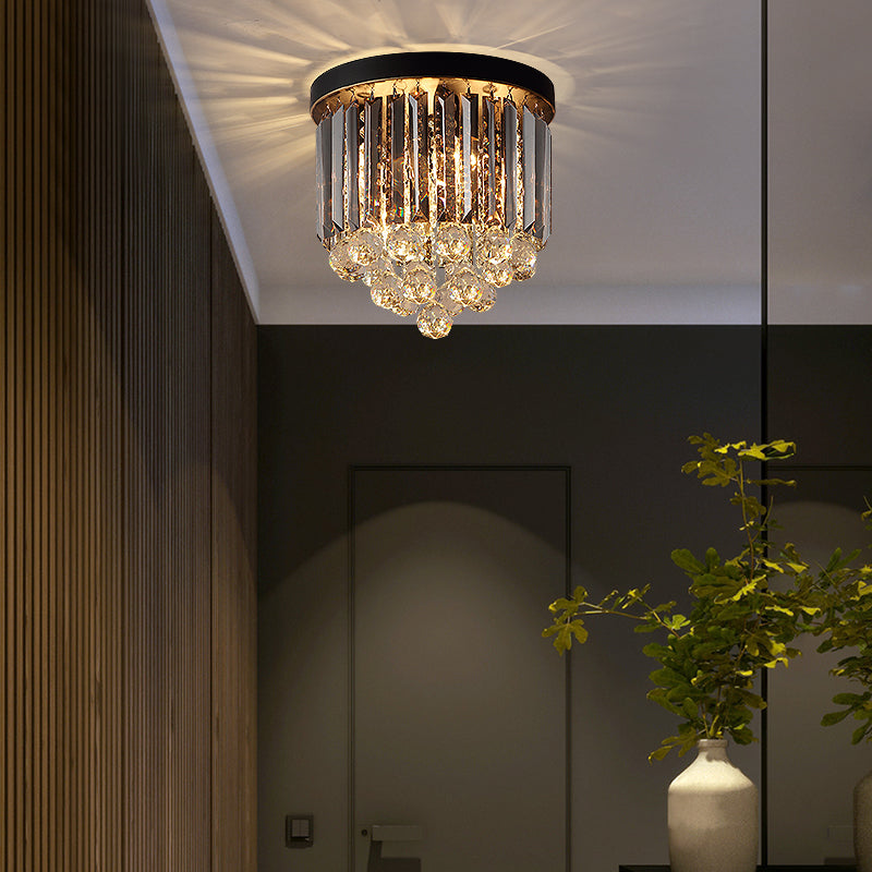 Minimalist Crystal Flushmount Lighting - Black Cylindrical Corridor Ceiling Flush Light