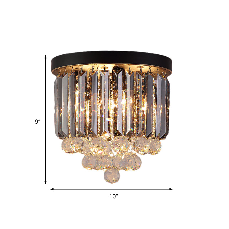 Minimalist Crystal Flushmount Lighting - Black Cylindrical Corridor Ceiling Flush Light