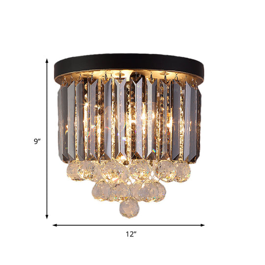 Minimalist Crystal Flushmount Lighting - Black Cylindrical Corridor Ceiling Flush Light