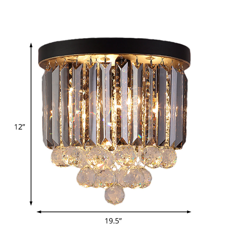 Minimalist Crystal Flushmount Lighting - Black Cylindrical Corridor Ceiling Flush Light
