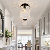 Simple Black/Gold Cylinder Crystal Ceiling Flush Mount - 1-Light Corridor Mini Lamp Black