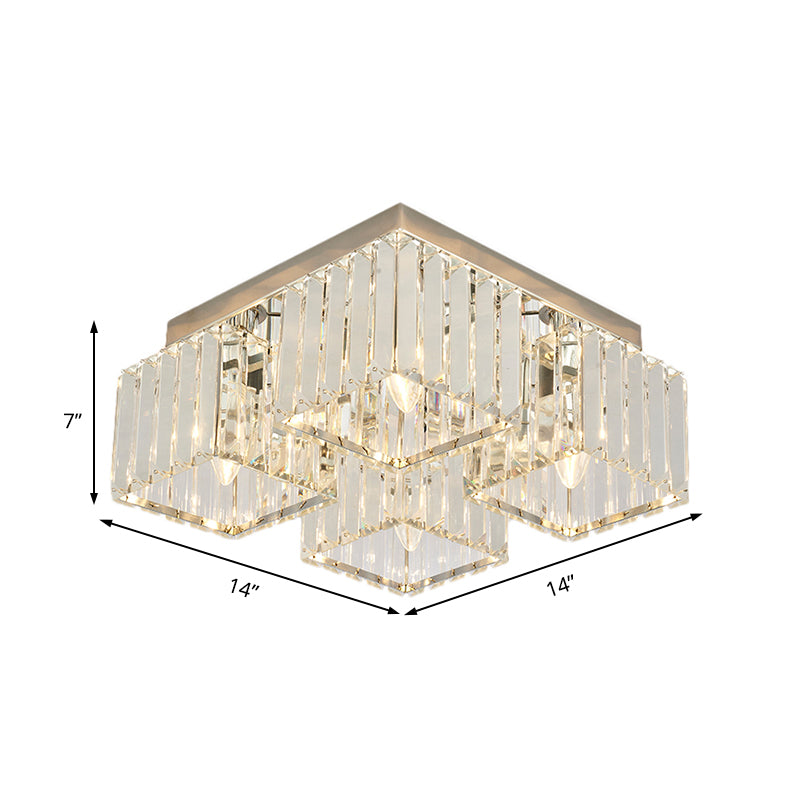 Simplicity Crystal Flush Light Fixture With Chrome Ceiling Mount - 4/6 Heads For Living Room