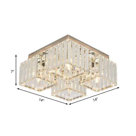 Simplicity Crystal Flush Light Fixture With Chrome Ceiling Mount - 4/6 Heads For Living Room