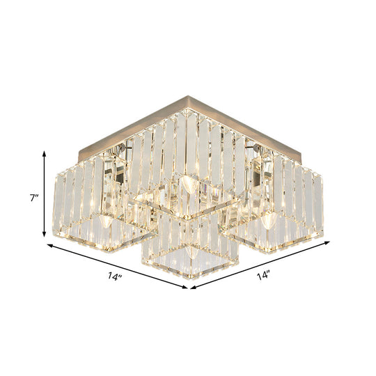 Simplicity Crystal Flush Light Fixture With Chrome Ceiling Mount - 4/6 Heads For Living Room
