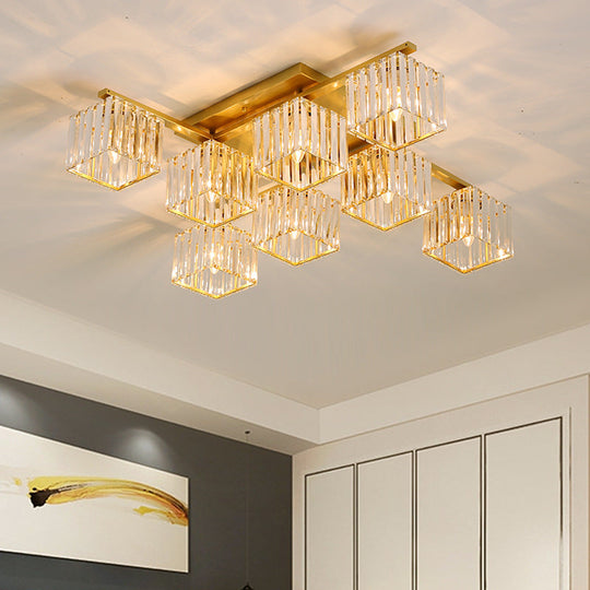 Modern Black/Gold Cubic Flush Mount Crystal Ceiling Lighting - 4/6/8 Lights For A Stylish Living