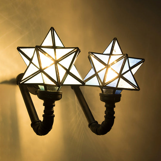 Stained Glass Star Sconce Lamp For Rustic Kitchen Double Wall Lighting In Pink/Green/Blue