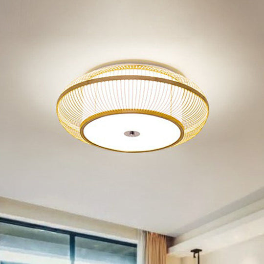 Simplicity Wood Flush Mount Bedroom Lighting - Bamboo 1 - Light Lantern Ceiling Light