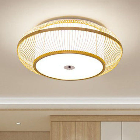 Simplicity Wood Flush Mount Bedroom Lighting - Bamboo 1 - Light Lantern Ceiling Light