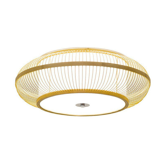 Simplicity Wood Flush Mount Bedroom Lighting - Bamboo 1 - Light Lantern Ceiling Light