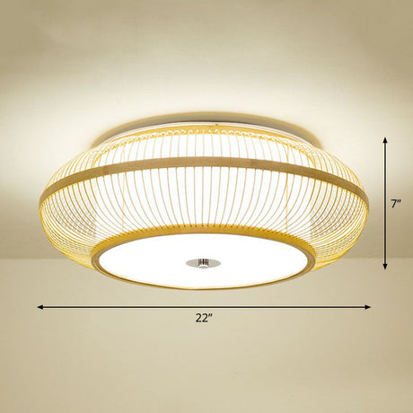 Simplicity Wood Flush Mount Bedroom Lighting - Bamboo 1-Light Lantern Ceiling Light / 22