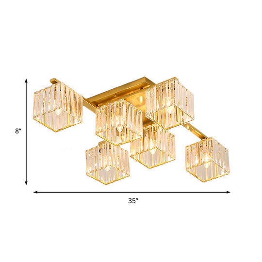 Modern Black/Gold Cubic Flush Mount Crystal Ceiling Lighting - 4/6/8 Lights For A Stylish Living