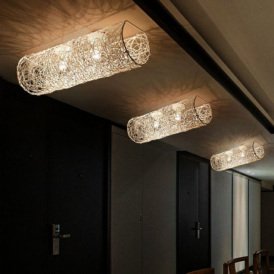 Simplicity Rattan Flush Mount Ceiling Light - Cylindrical Restaurant Lighting