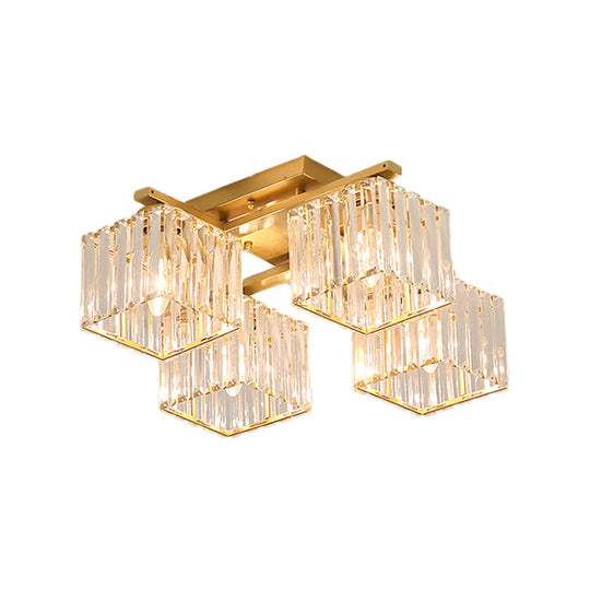 Modern Black/Gold Cubic Flush Mount Crystal Ceiling Lighting - 4/6/8 Lights For A Stylish Living