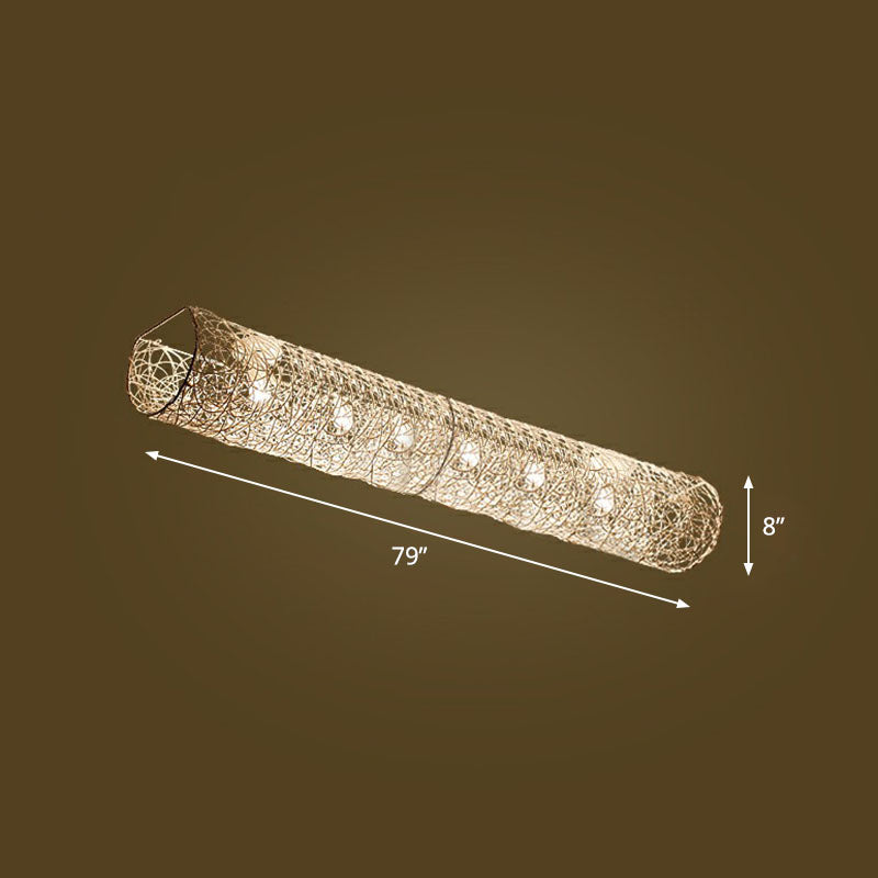 Simplicity Rattan Flush Mount Ceiling Light - Cylindrical Restaurant Lighting 6 / White