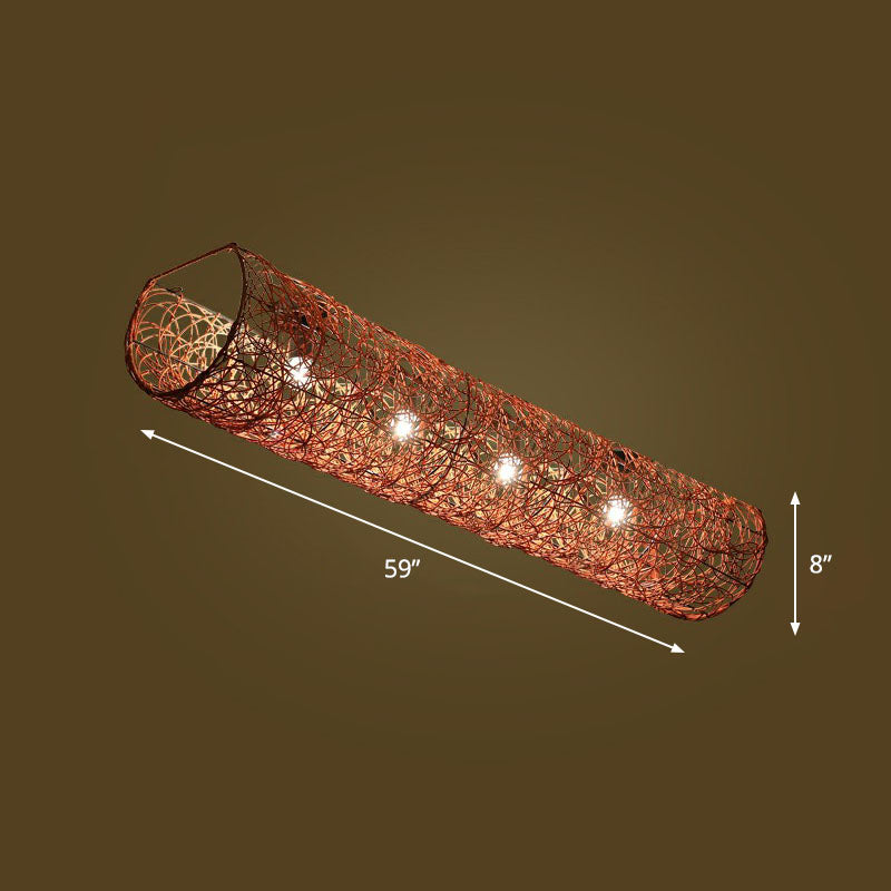 Simplicity Rattan Flush Mount Ceiling Light - Cylindrical Restaurant Lighting 4 / Brown