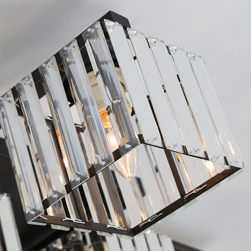 Modern Black/Gold Cubic Flush Mount Crystal Ceiling Lighting - 4/6/8 Lights For A Stylish Living