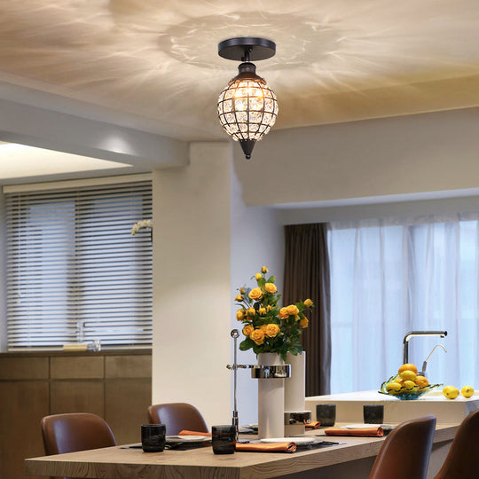 Rustic Iron Semi Flush Mini Disco Ball Ceiling Light With Crystal Draping - 5’/6.5’ W 1-Light