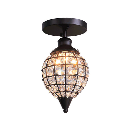Rustic Iron Semi Flush Mini Disco Ball Ceiling Light With Crystal Draping - 5’/6.5’ W 1-Light