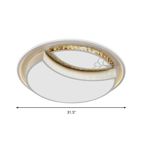 Minimalistic White Led Ceiling Lamp With Crystal Pattern For Bedroom - Dome Acrylic Flushmount