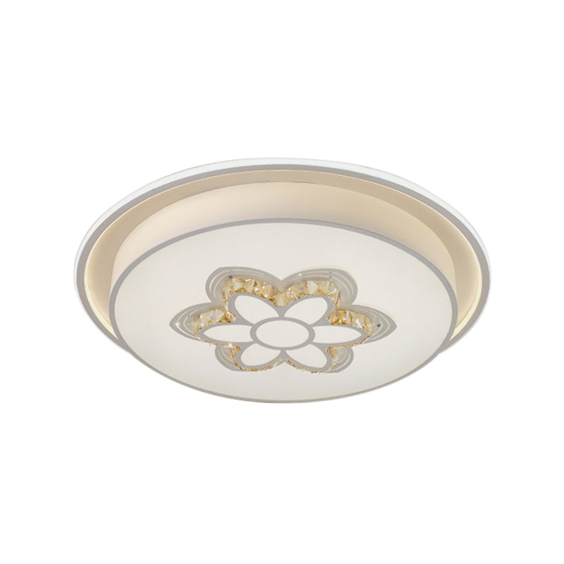 Minimalistic White Led Ceiling Lamp With Crystal Pattern For Bedroom - Dome Acrylic Flushmount