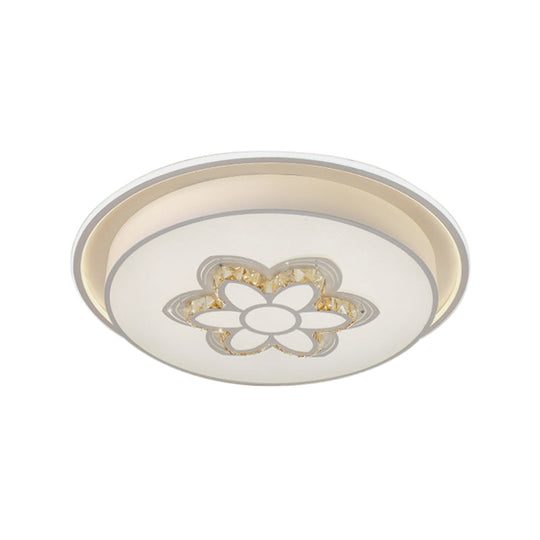 Minimalistic White Led Ceiling Lamp With Crystal Pattern For Bedroom - Dome Acrylic Flushmount