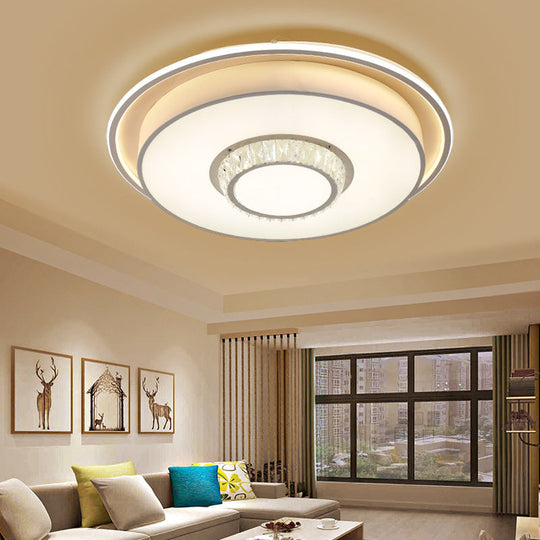 Minimalistic White Led Ceiling Lamp With Crystal Pattern For Bedroom - Dome Acrylic Flushmount /