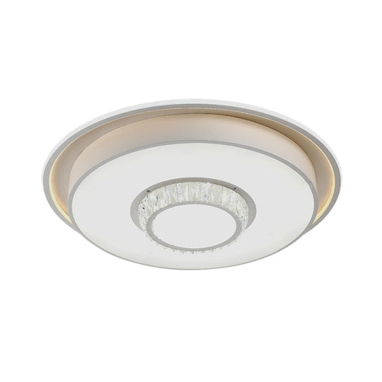 Minimalistic White Led Ceiling Lamp With Crystal Pattern For Bedroom - Dome Acrylic Flushmount