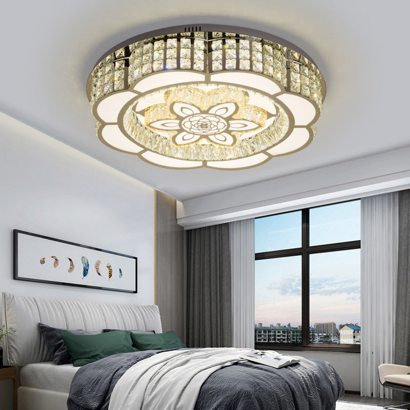 23.5’/31.5’ Wide Crystal Flush Light Led Ceiling Fixture - Simple Flower Design In Chrome Ideal