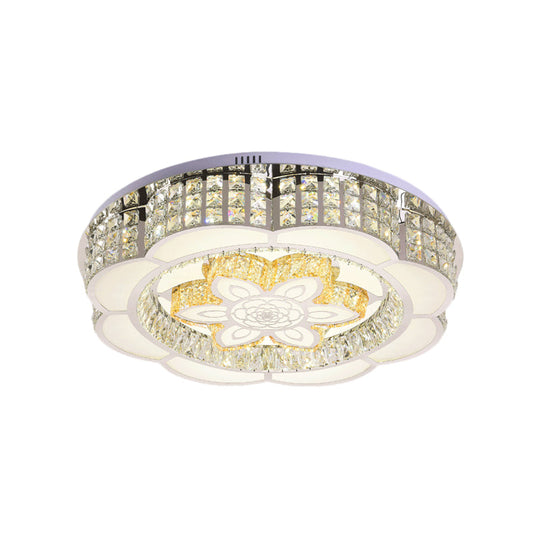 23.5’/31.5’ Wide Crystal Flush Light Led Ceiling Fixture - Simple Flower Design In Chrome Ideal