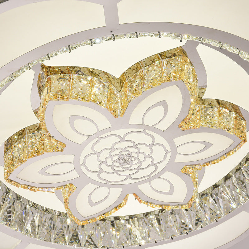 23.5’/31.5’ Wide Crystal Flush Light Led Ceiling Fixture - Simple Flower Design In Chrome Ideal