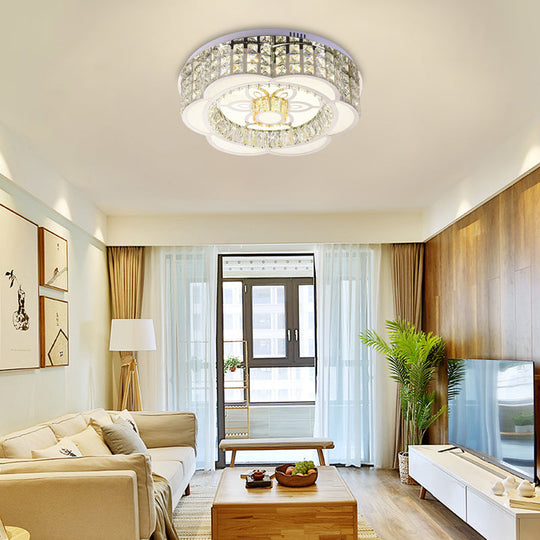 23.5’/31.5’ Wide Crystal Flush Light Led Ceiling Fixture - Simple Flower Design In Chrome Ideal
