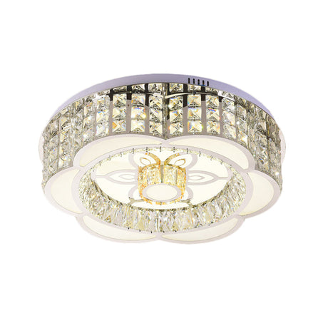 23.5/31.5 Wide Crystal Flush Light Led Ceiling Fixture - Simple Flower Design In Chrome Ideal For