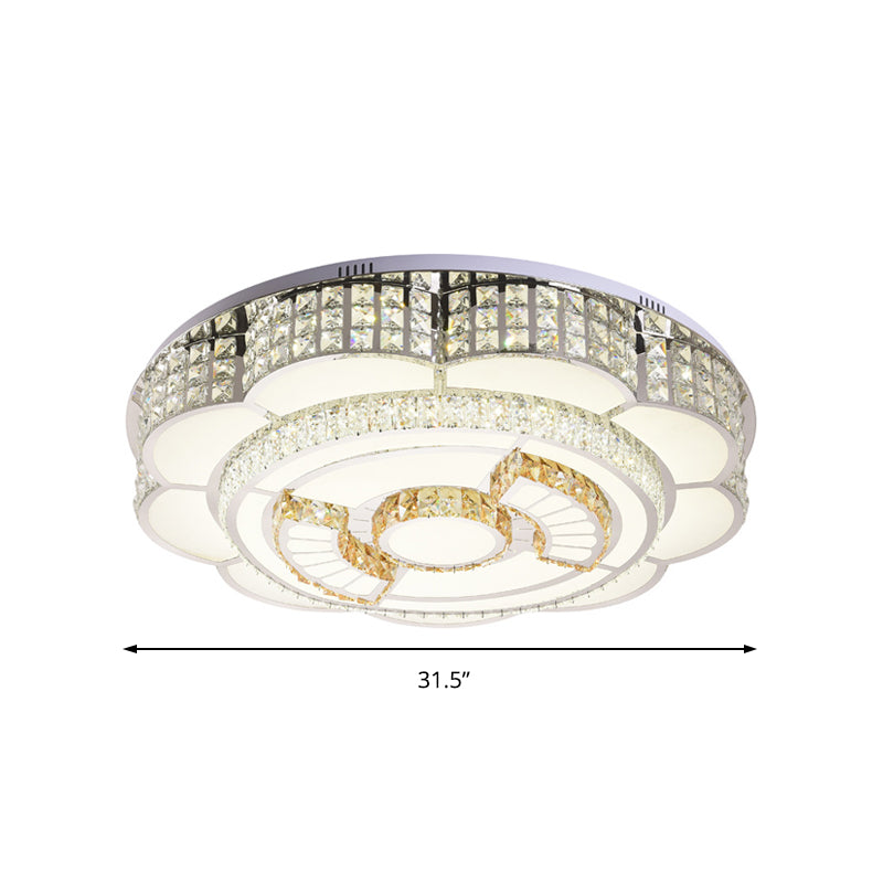 23.5’/31.5’ Floral Led Ceiling Flush Mount Lamp In Chrome With Crystal Accents