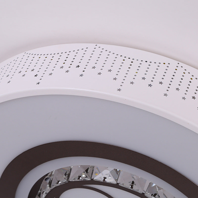 Minimalistic Acrylic Flush Mount Led Ceiling Light For White Bedroom With Crystal Drops & Choice Of