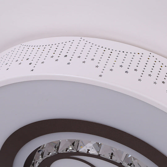 Minimalistic Acrylic Flush Mount Led Ceiling Light For White Bedroom With Crystal Drops & Choice Of