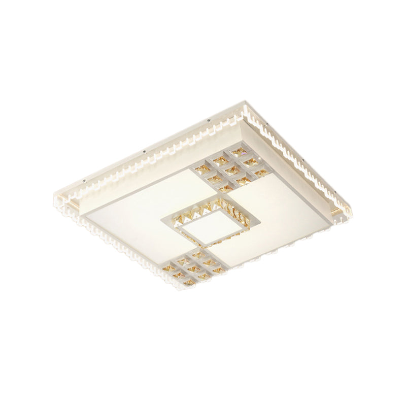 Contemporary Crystal Led Ceiling Light Fixture For Living Room - White Flushmount