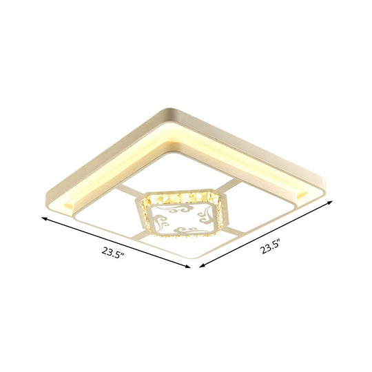 Minimal Led White Flush Mount Ceiling Light For Living Room - Crystal Square/Rectangular Lamp