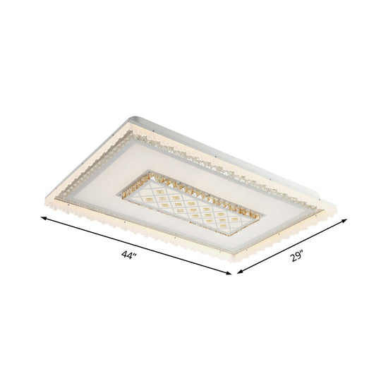Modern Led Crystal Ceiling Lamp - White Square/Rectangular Flush Mount Light Warm Illumination