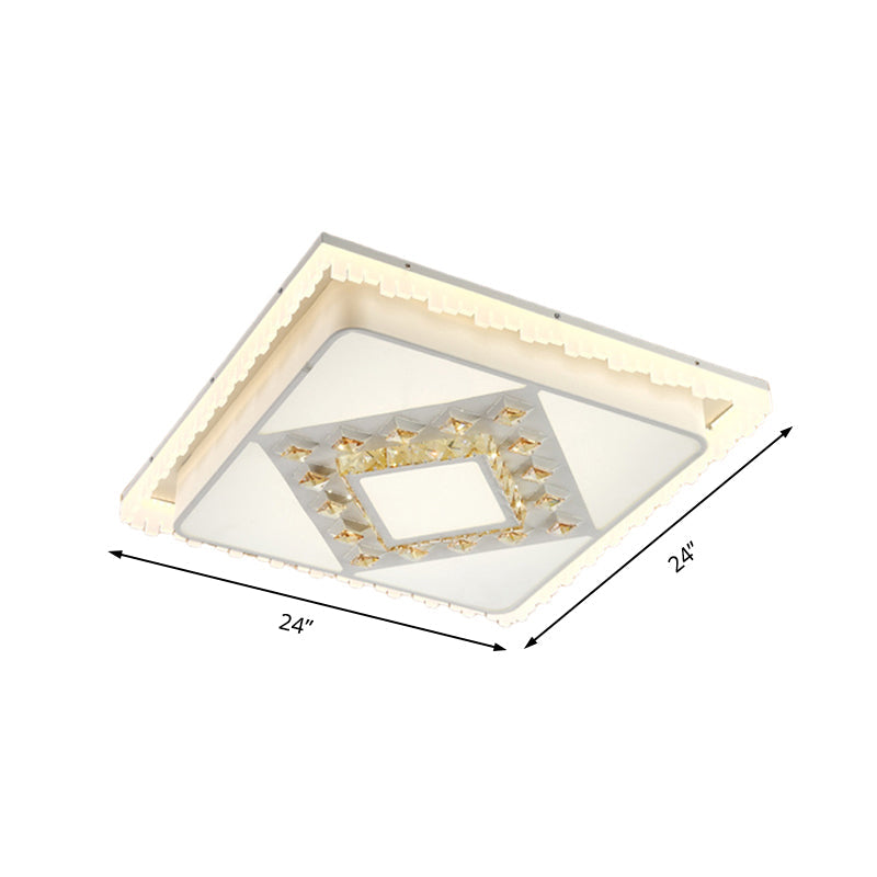 Modern Led Crystal Ceiling Lamp - White Square/Rectangular Flush Mount Light Warm Illumination