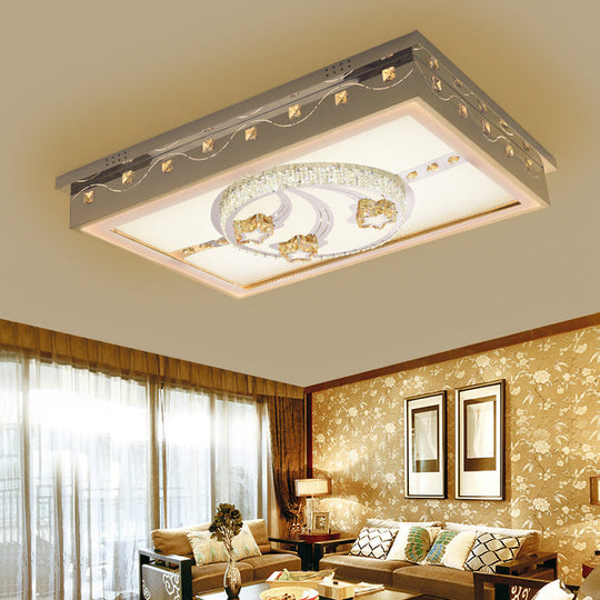 Modern Chrome Led Crystal Ceiling Light Fixture With Elegant Rectangle/Round Pattern / Round