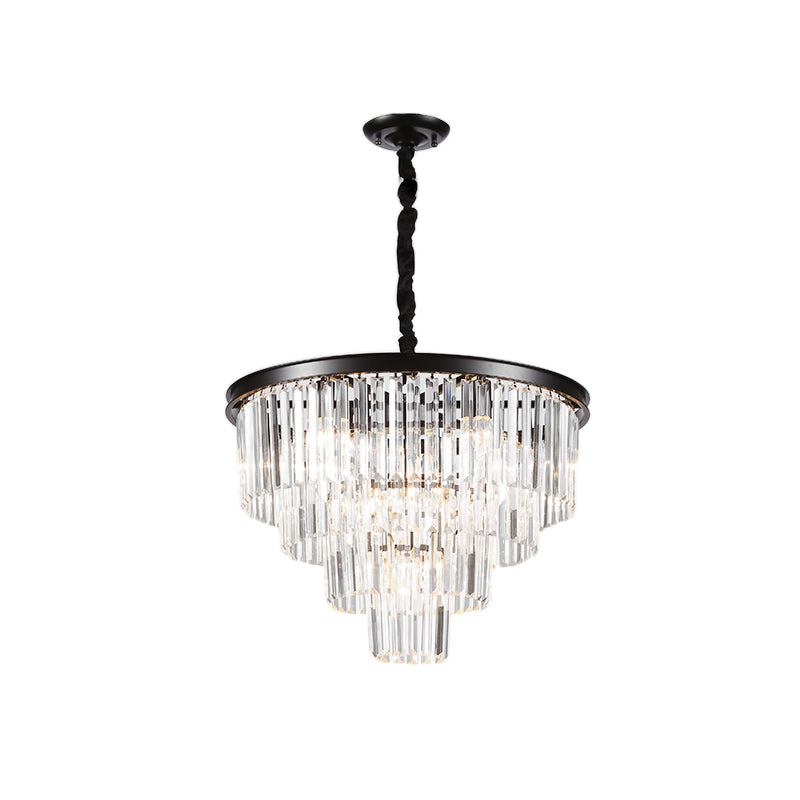 Minimalist Crystal Pendant Chandelier - Black/Gold Adjustable & 6/9/15-Light Options