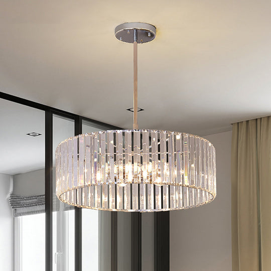 Shaded Round Crystal Pendant Light Fixture - 19.5’/23.5’ Wide Simplicity 5/6 Lights Chrome